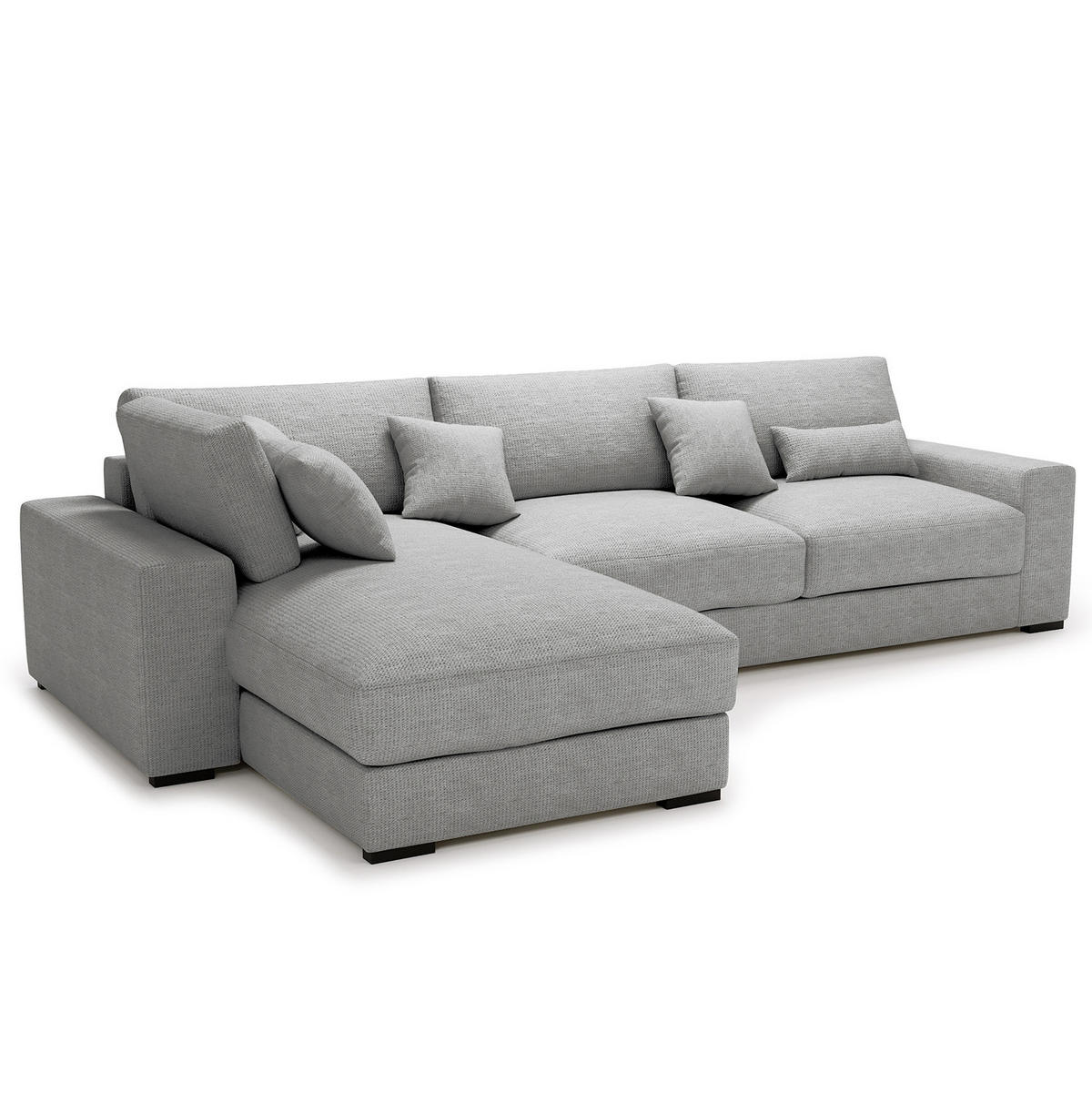 ECKSOFA mit Longchair - Silberfarben/Schwarz, Kunststoff/Textil (340/205cm) - home24