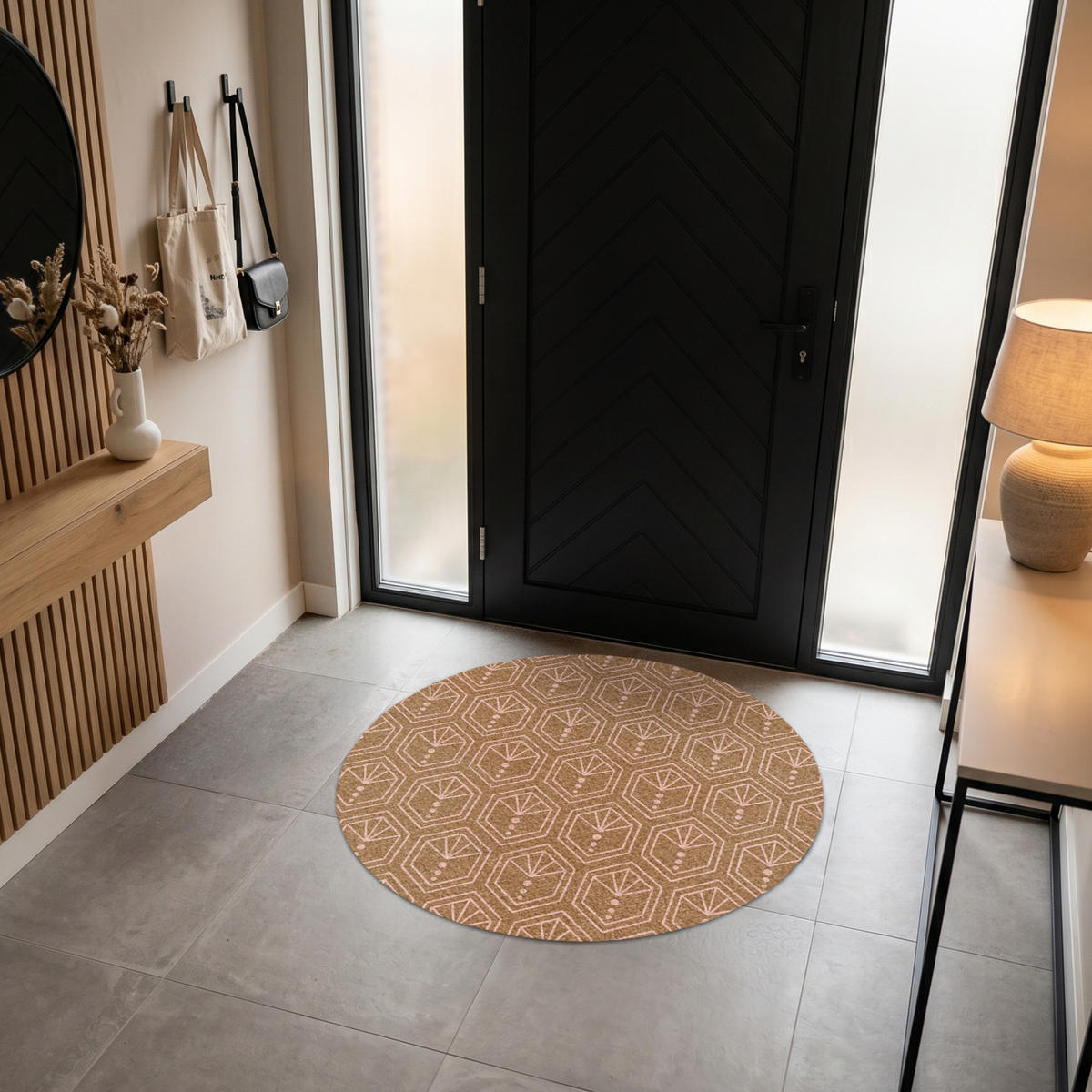 FUSSMATTE Braun - Rosa - Geometrisch - Gemustert Türmatte 120x120 cm - Braun, Kunststoff (120/120cm) - MuchoWow