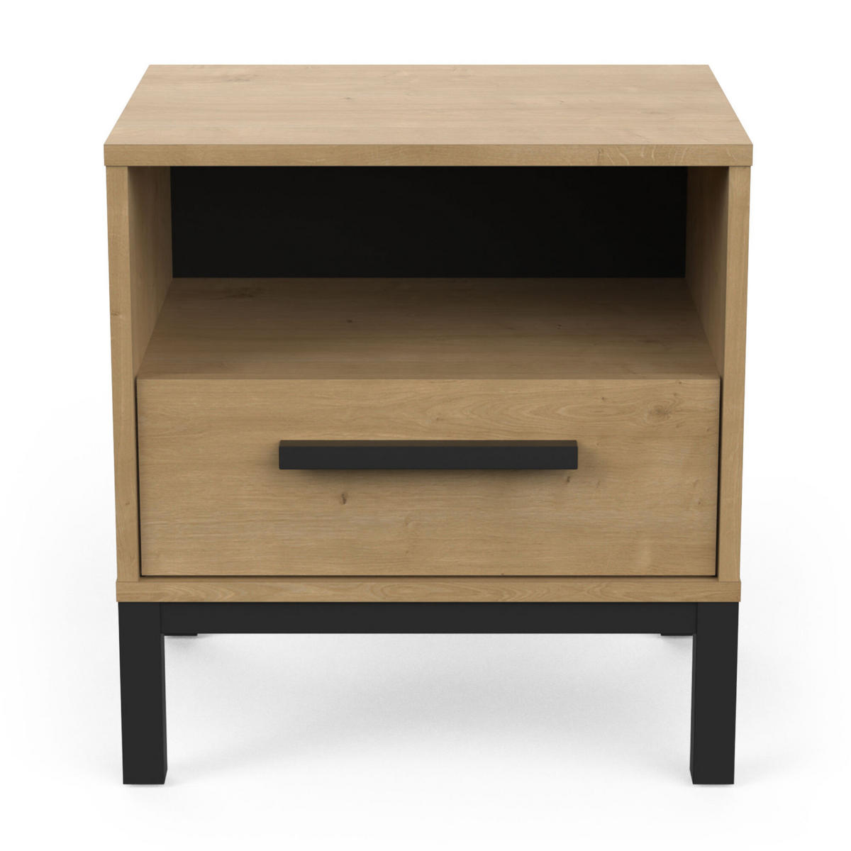 NACHTTISCH, 1 Tür - CRAFT - Eiche und Schwarz - 44,6 x 35,6 x 47,4 cm - Beige, Holz (35.6/47.4/44.6cm) - Demeyere