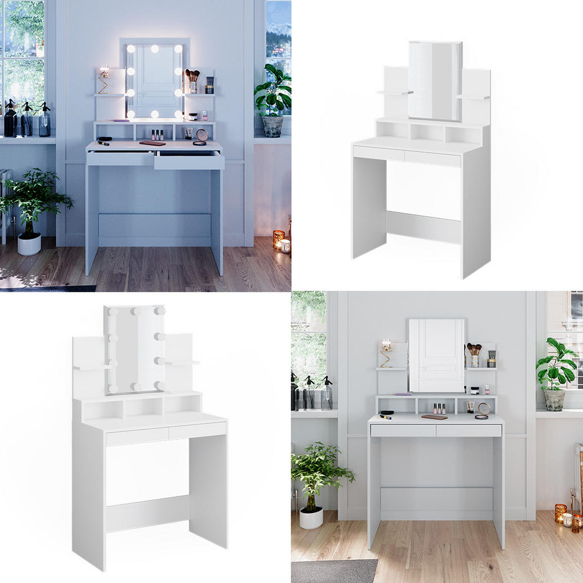 SCHMINKTISCH Ania Weiß 80 cm mit LED Beleuchtung - Weiß, Holzwerkstoff (80/139.6/40cm) - Vicco