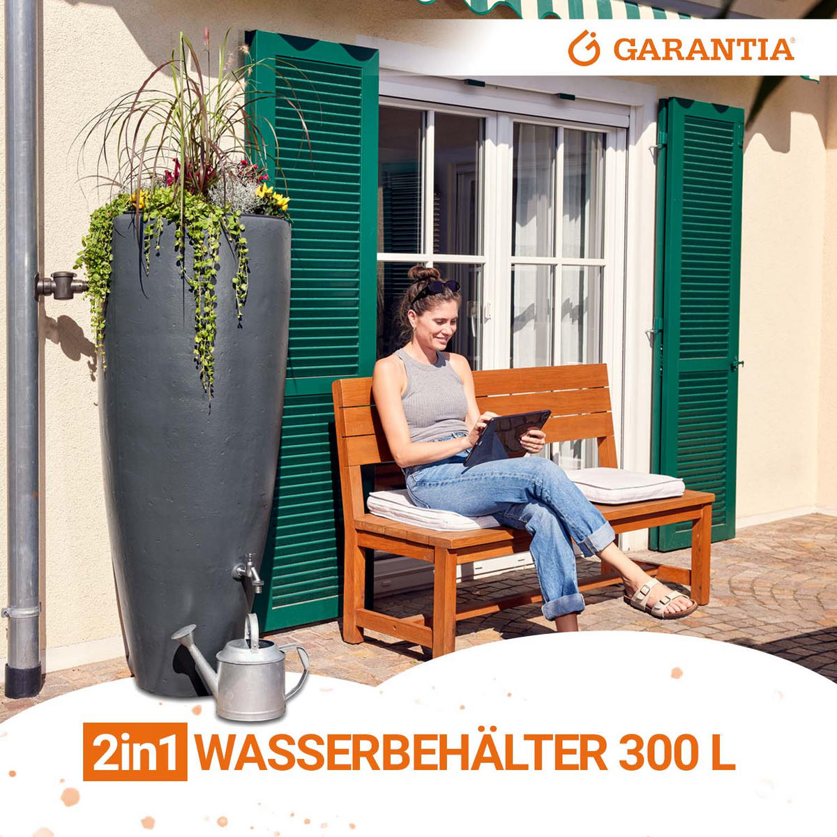 2IN1 Regentonne 300 L, graphite grey inkl. Pflanzschale - Grau, Kunststoff (62/145/62cm) - GARANTIA