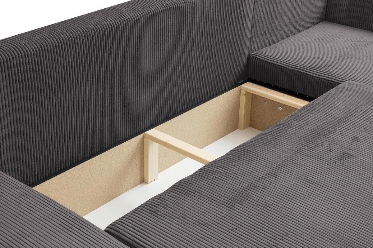 WOHNLANDSCHAFT LUNA U-FORM mit Schlaffunktion und Bettkasten (Dunkelgrau) - Dunkelgrau, Textil (312/83/142cm) - VENASI MÖBEL