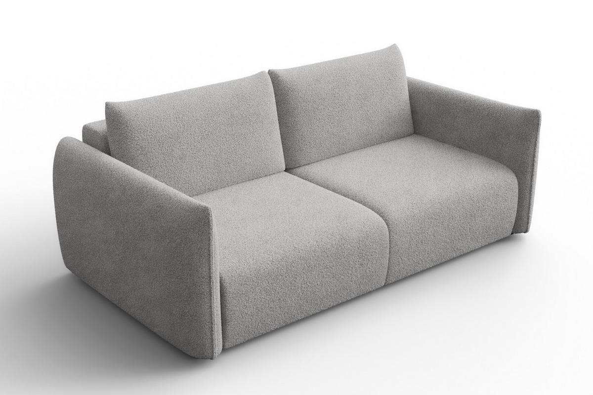 SOFA TAUER 3-Sitzer, Bouclé-Stoff hellgrau - Hellgrau/Schwarz, Holz/Textil (206/84/112cm) - Courtois Laville