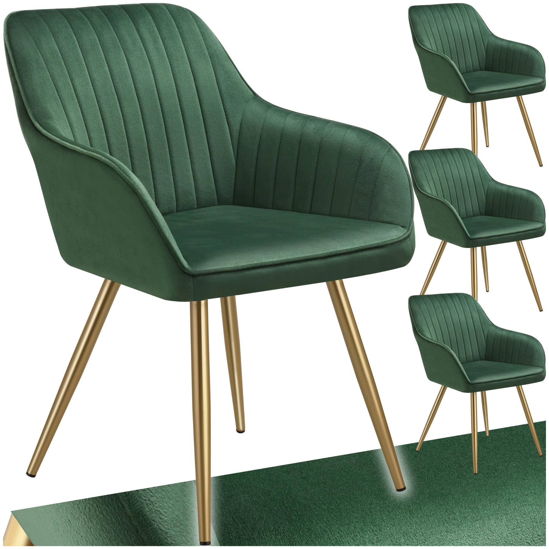 ESSZIMMERSTUHL 4er Set Marilyn 58 x 62 x 82 cm dunkelgrün/gold - Dunkelgrün/Goldfarben, Kunststoff (58/82/62cm) - tectake