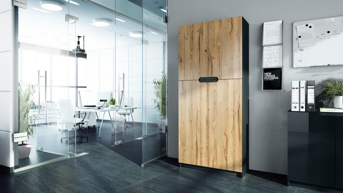 BÜROSCHRANK Logan Fronten in Eiche Natur - Eichefarben, Holzwerkstoff (82/185/37cm) - Vladon