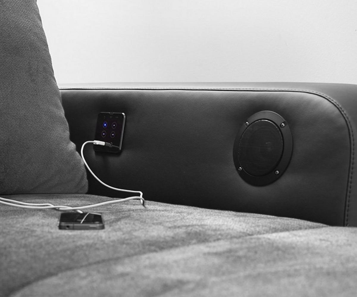 MULTIMEDIA-ECKSOFA Soundsystem RGB-LED Beleuchtung Bluetooth USB AUX-in,seitenverkehrt montierbar B322/T190/H88cm,Kunstleder Schwarz-Mikrof.Grau/15411 - Chromfarben/Schwarz, Textil/Metall (322/88/190cm) - luma-home