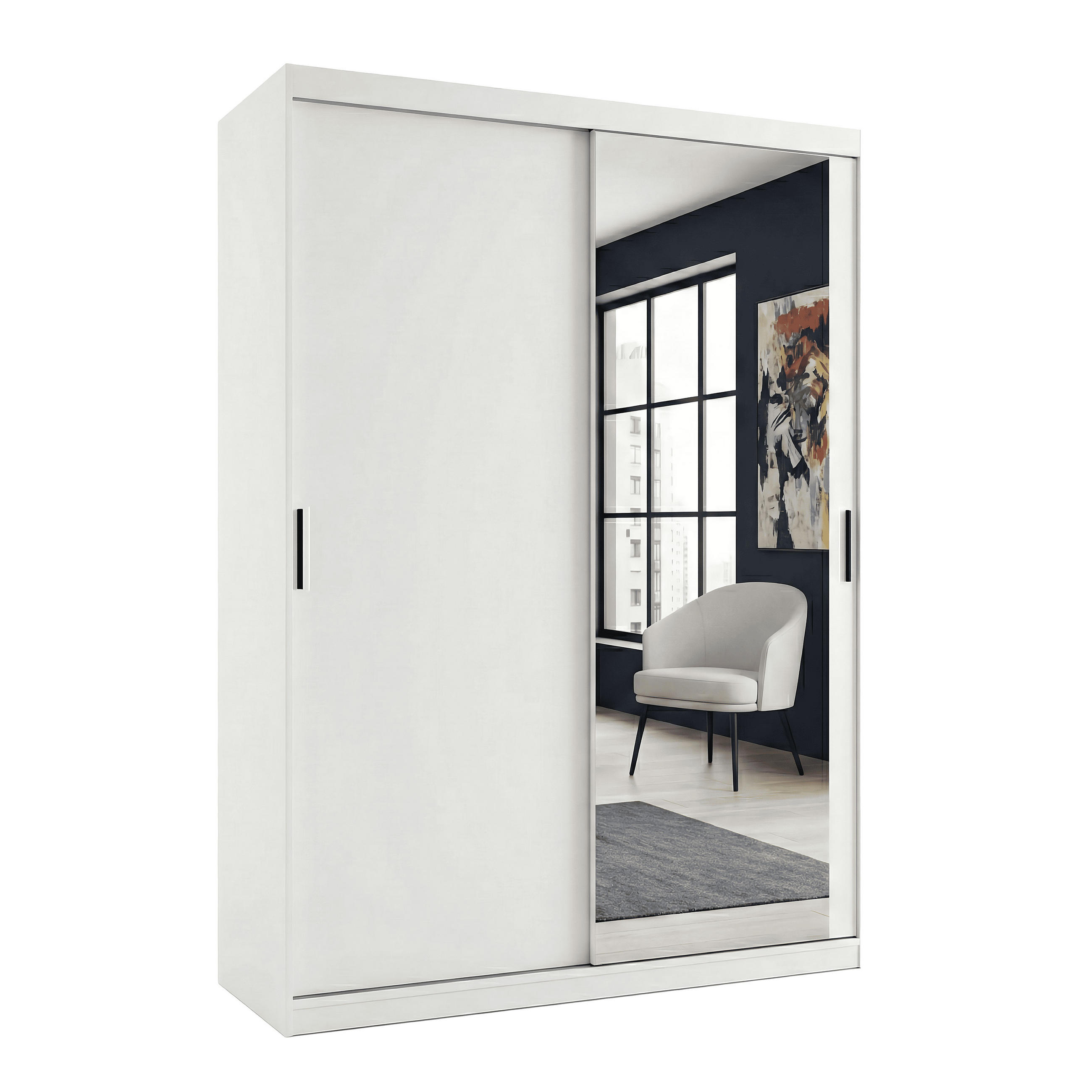 SCHWEBETÜRENSCHRANK Mirano Weiß Matt 150 cm - Weiß, Holzwerkstoff (150/215/60cm) - Ravio