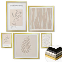 WANDBILDER 5er Set - 50x50 cm & 20x30 cm & 40x60 cm Goldrahmen - Minimalistische Pflanzenmotive - Goldfarben, Kunststoff (40/60cm) - ArtPrintCave