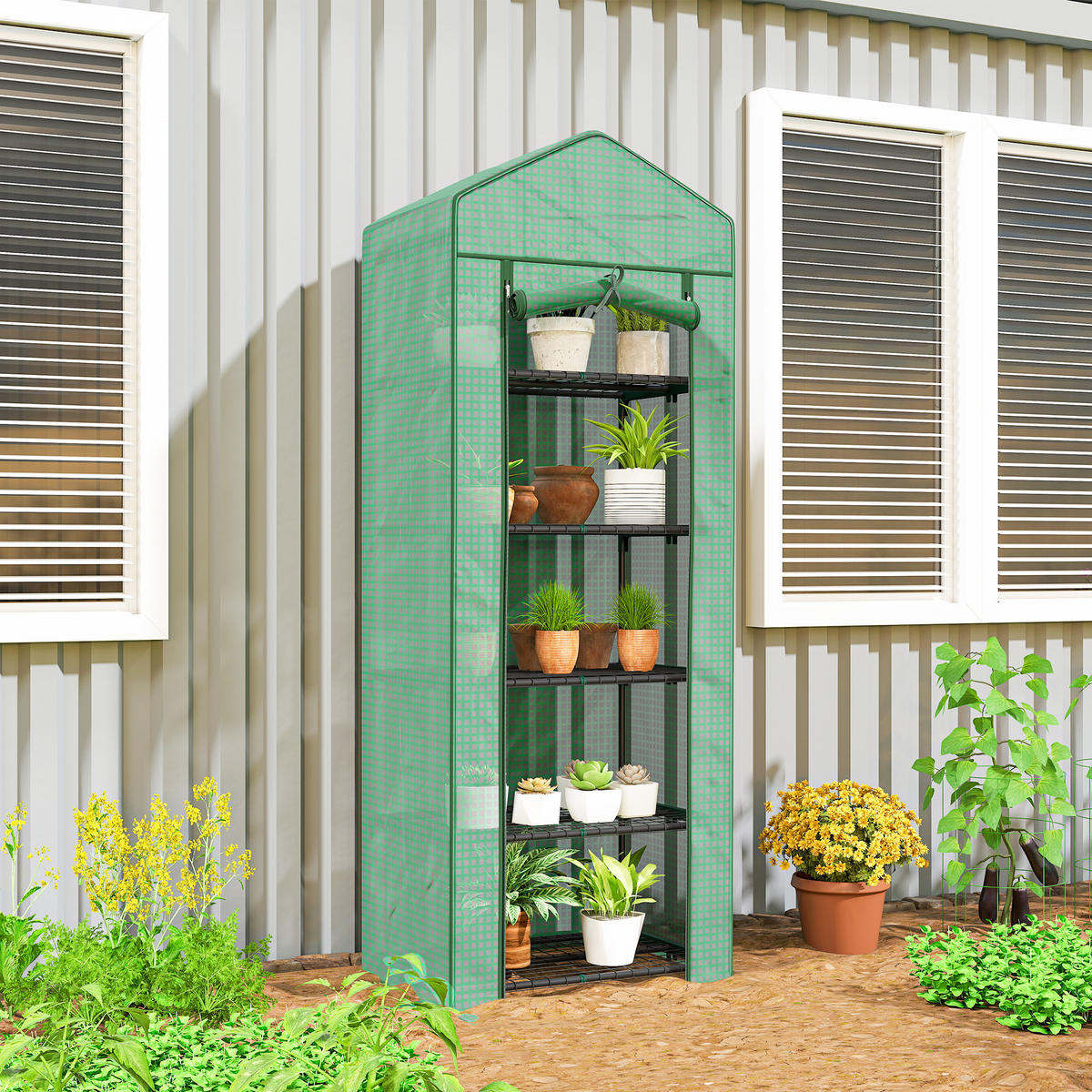 GEWÄCHSHAUS, 69L x 49B x 193H cm - Grün, Kunststoff/Metall (49/193/69cm) - Outsunny
