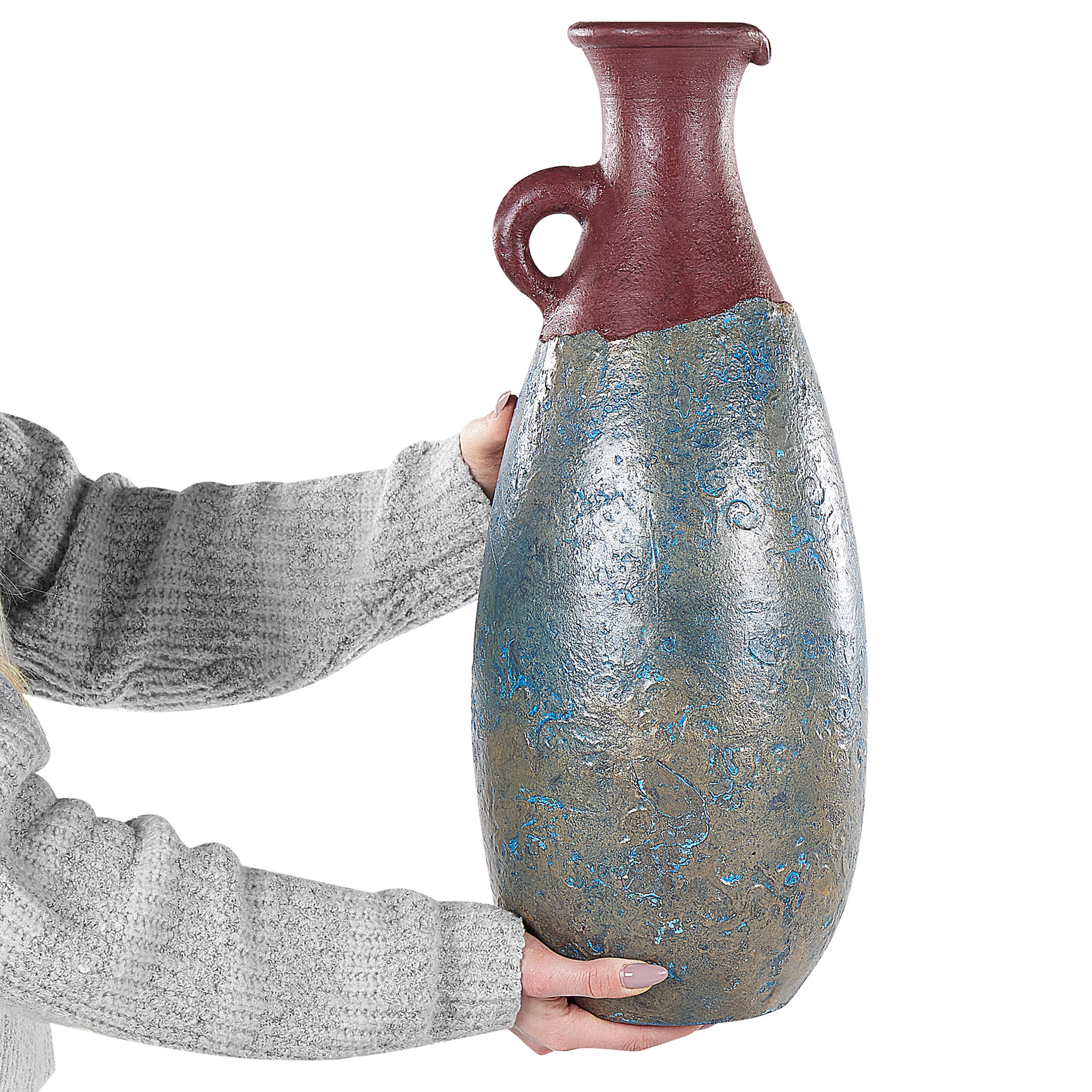 DEKOVASE Terrakotta blau Velia - Blau, Stein (50cm) - Beliani