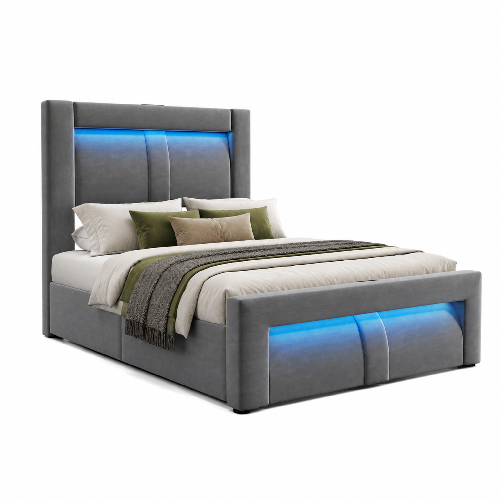 BETT mit Stauraum 90x200 cm Samt Grau inkl. Matratze - Grau, Metall (90/200cm) - Meubliv