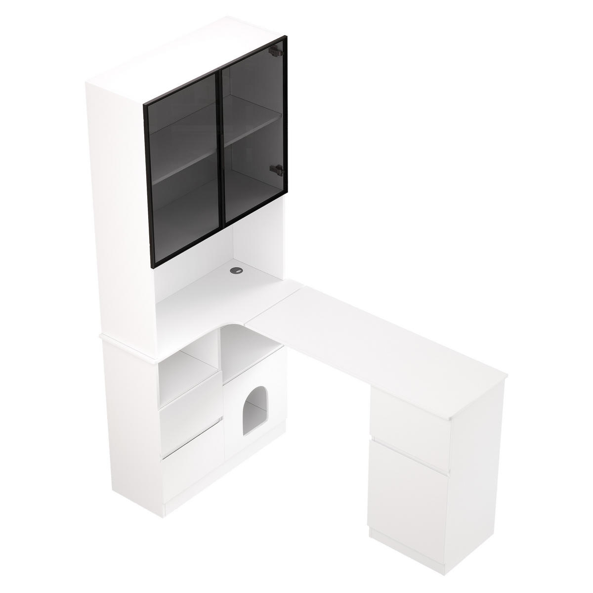ECKSCHREIBTISCH 120/80/180 cm mit LED-Vitrine, Regal und 3 Schubladen - Weiß, Holzwerkstoff (120/180/80cm) - BEAOK
