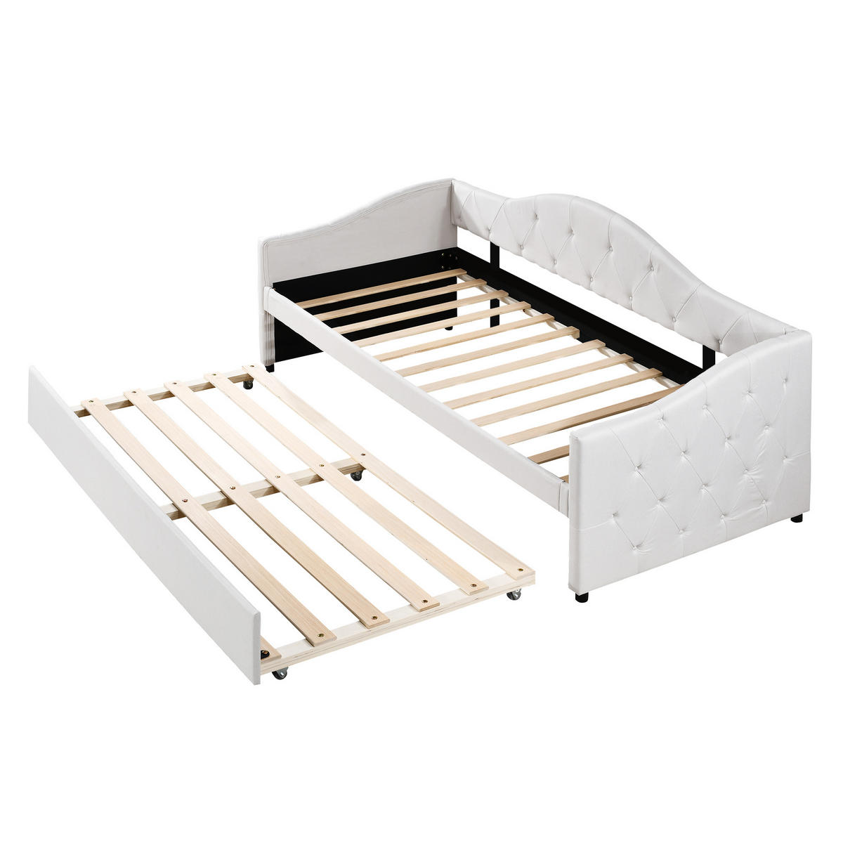 TAGESBETT mit Ausziehbett 90x200 cm Leinen Beige - Beige, Holz (90/200cm) - Meubliv