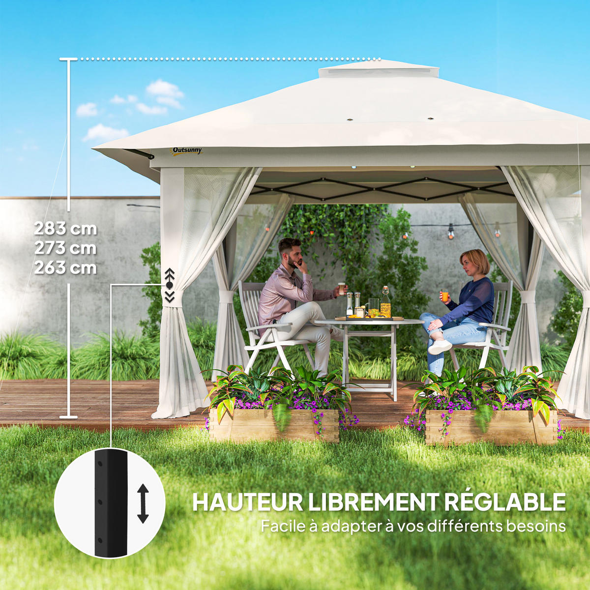 PAVILLON DE-13957 Pop-up 4/4 m, Doppeldach, UV50+, 4 Moskitonetze Weiß - Weiß, Textil (392/283/392cm) - ComfortXL