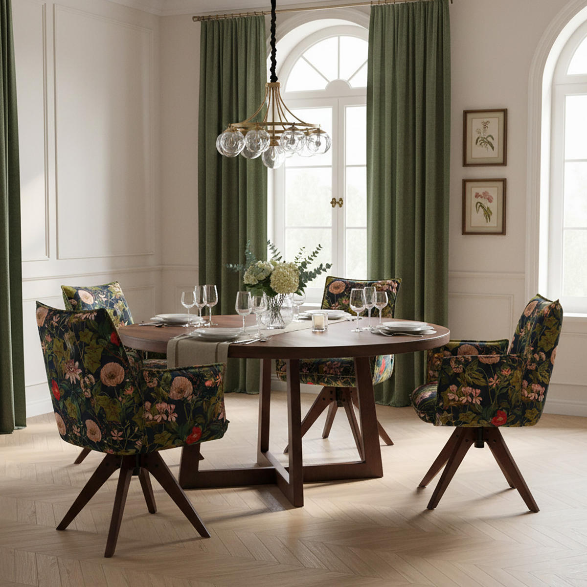 ARMLEHNSTUHL Mika-Emil 2er-Set - Nussbaumfarben/Multicolor, Eichenholz/Holz (60/88/63cm) - DUBI Möbel