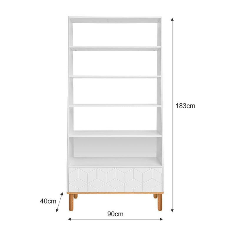 REGÁL NA KNIHY Biela a drevo - biela, kompozitné drevo (90/183/40cm) - Petits-meubles