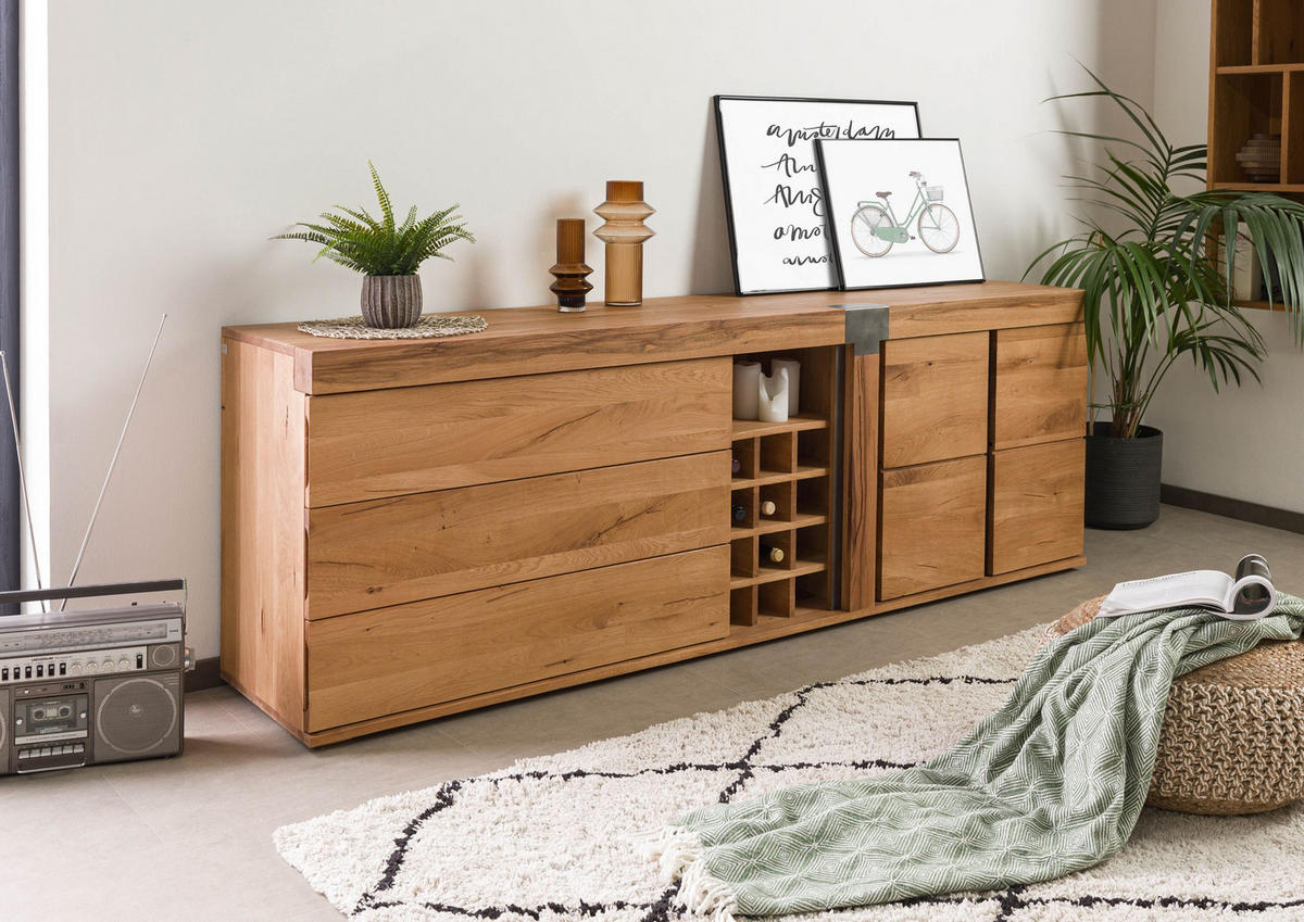 SIDEBOARD Wild-/Zerreiche 220x45x75 natur geölt NEW AMSTERDAM #17 - Braun, Holz (220/75/45cm) - Massivmoebel24