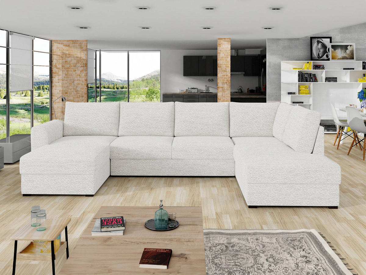 WOHNLANDSCHAFT Wilma Premium, Seite: Rechts - Creme/Schwarz, Holz/Textil (188/85/305cm) - MIRJAN24
