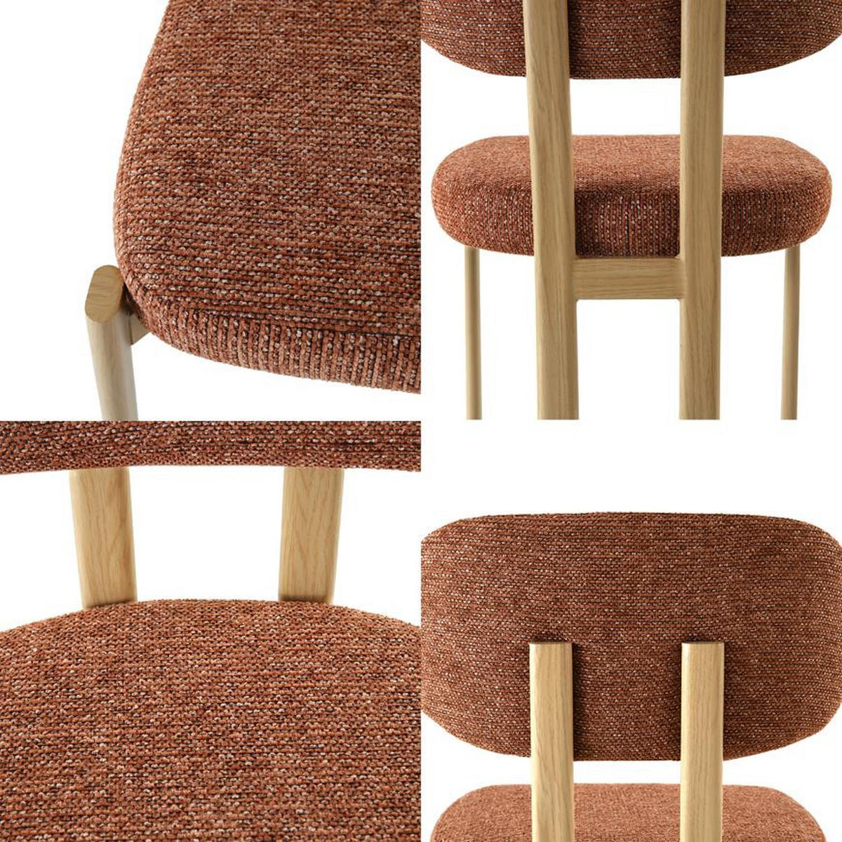 STÜHLE 4er-Set gepolstert skandinavisch mit terrakottafarbenem Chenille-Stoff und Beinen aus Metall in Eichenoptik – MIA - Terracotta/Schwarz, Textil/Metall (46.5/82/47.5cm) - Sicaan
