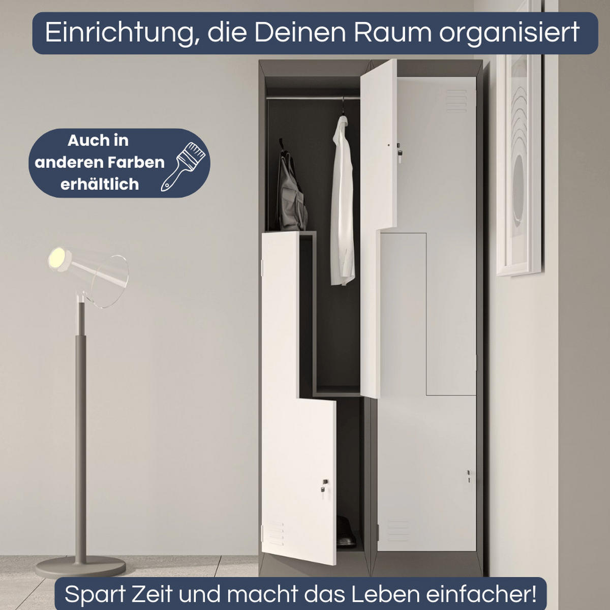 UMKLEIDESCHRANK Spind OSLO 4 Abteile 185x80x45cm Anthrazit-Weiß - Anthrazit, Metall (80/185/45cm) - DELUKE