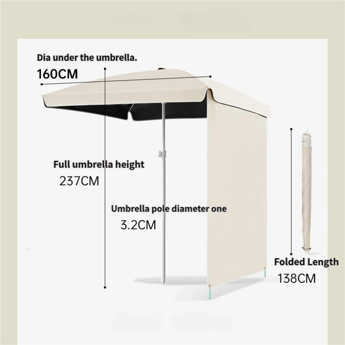 SONNENSCHIRM, cremefarben, UPF≥50+, Schirmdurchmesser: 160cm - Beige, Kunststoff (160/160cm) - Weltevree
