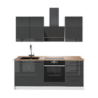ENKELKÖK Fame-Line, Antracit högblank/Vit, 190 cm, AP Oak - Vit/Svart högglans, Träbaserade material (190/206.8/60cm) - Vicco