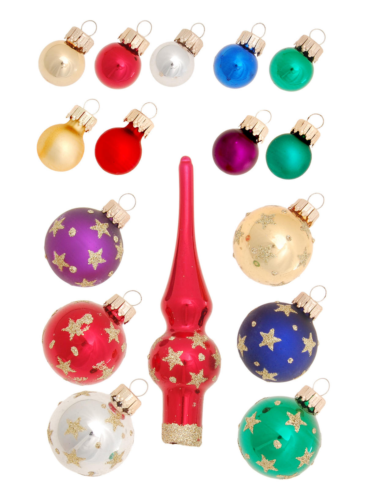 CHRISTBAUMSCHMUCK Mini-Dekoset mit Spitze Mehrfarbig 3cm (Glas / 16 Stk.) - Multicolor, Glas (3/3/3cm) - Krebs Glas Lauscha