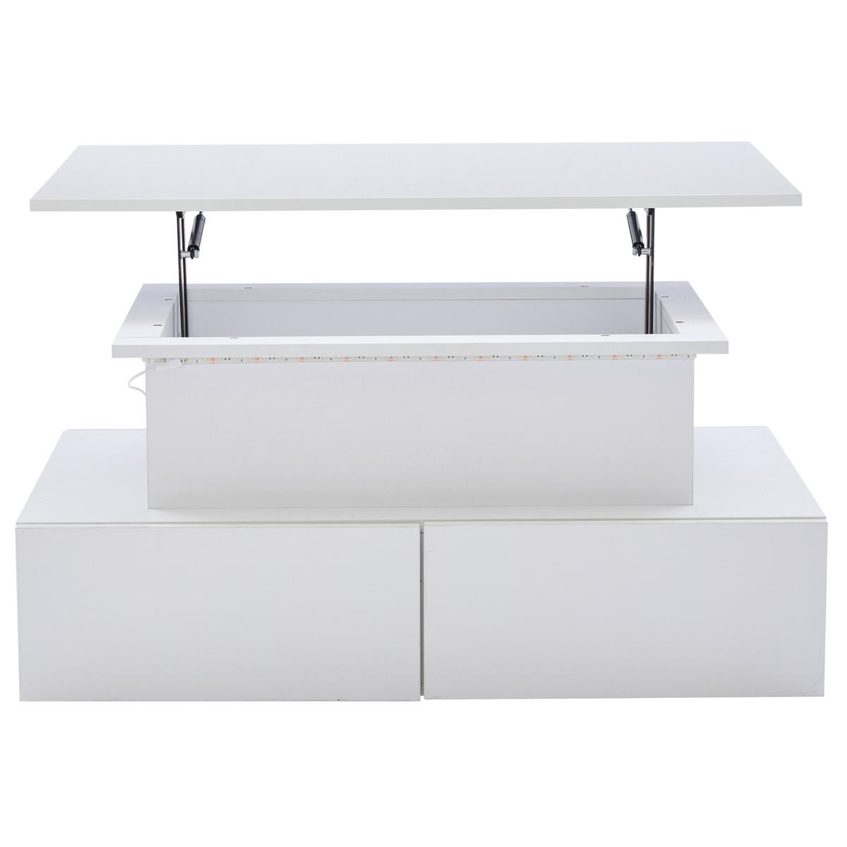 COUCHTISCH 90/55/41 cm in Weiß Hochglanz mit LED-Beleuchtung und 4 Schubladen - Weiß, Holzwerkstoff (90/55/41cm) - Flora Grace
