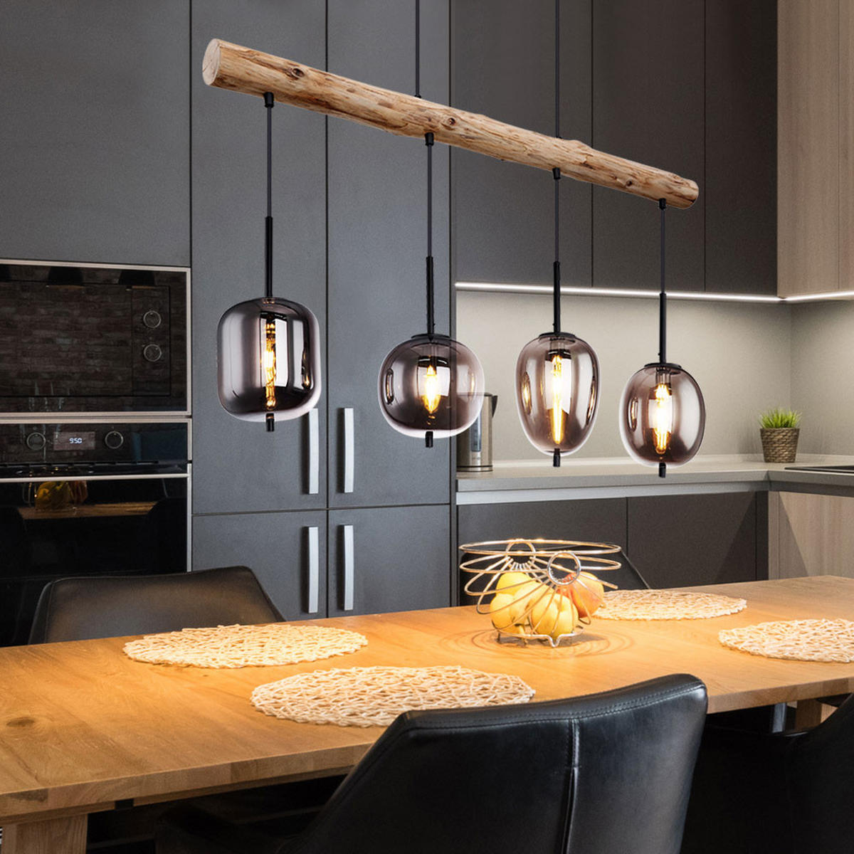 HÄNGELEUCHTE Metall Glas Braun Holzoptik - Braun, Holz (100/18.5/130cm)