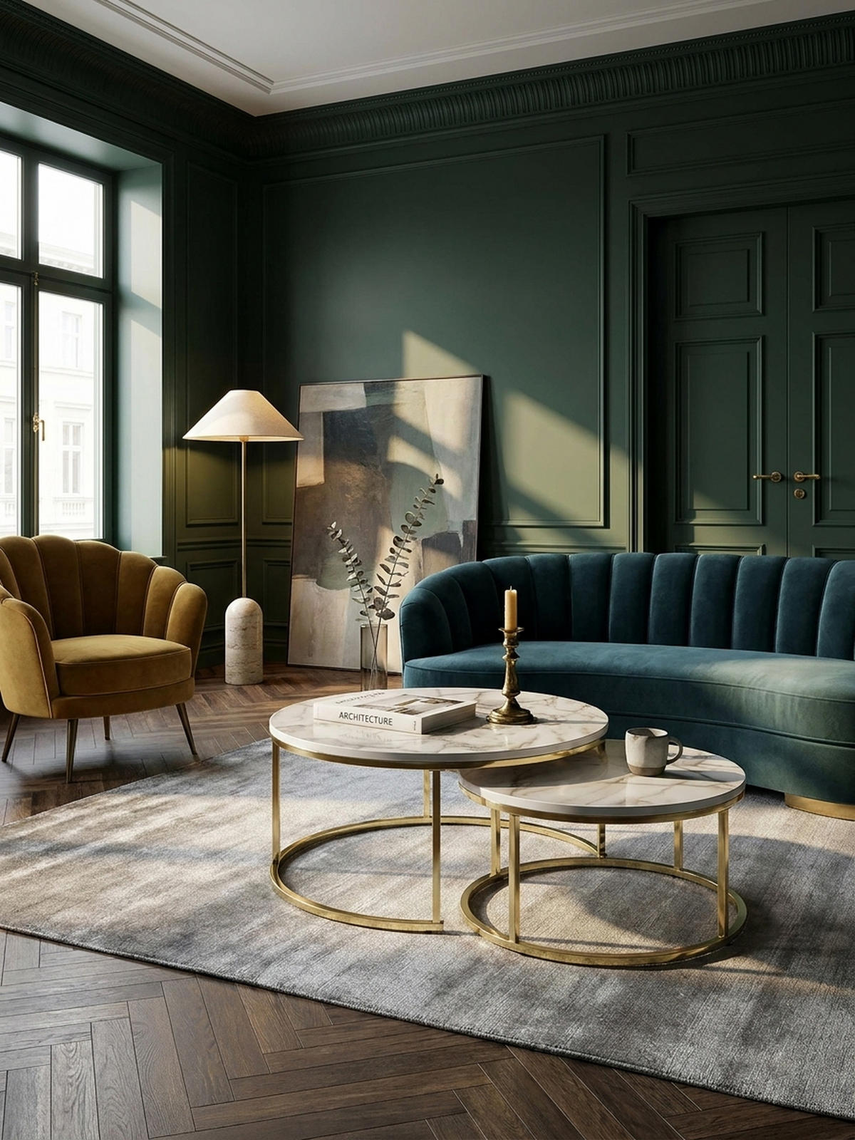 COUCHTISCH 2er Set Marmoroptik Metall Eichenholz Ineinanderschiebbar, Gold 80x80x36 cm - Goldfarben, Holz/Metall (80/80/36cm) - KADIMA DESIGN