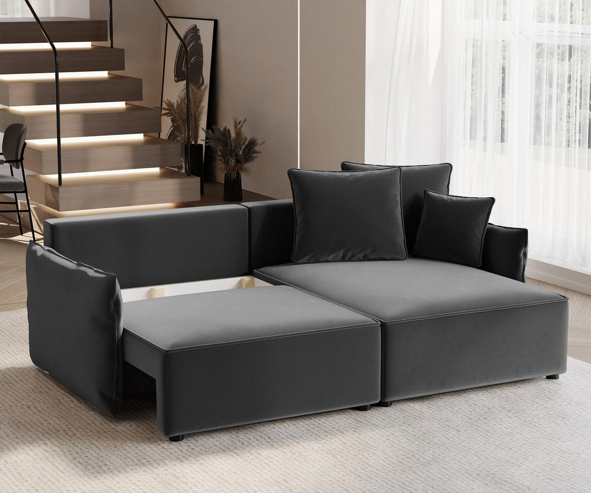 ECKSOFA LEON mit Schlaffunktion und Bettkasten Dunkelgrau - Dunkelgrau, Holzwerkstoff/Kunststoff (250/90cm) - Idohome