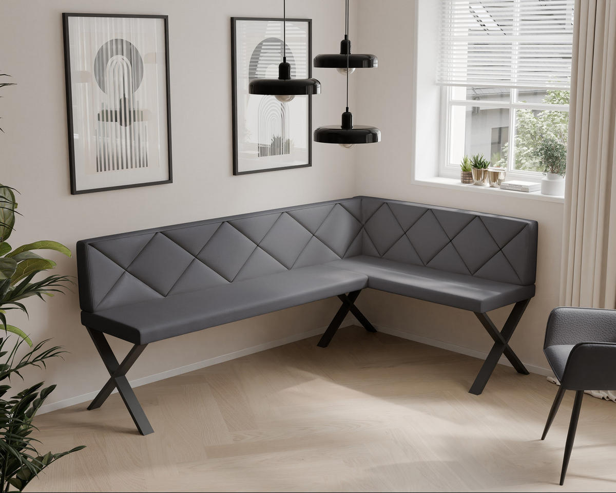 ECKBANK rechts VERO X Kunstleder gesteppt, 168/128cm Dunkelgrau - Dunkelgrau, Kunststoff/Textil (128/168cm) - Idohome