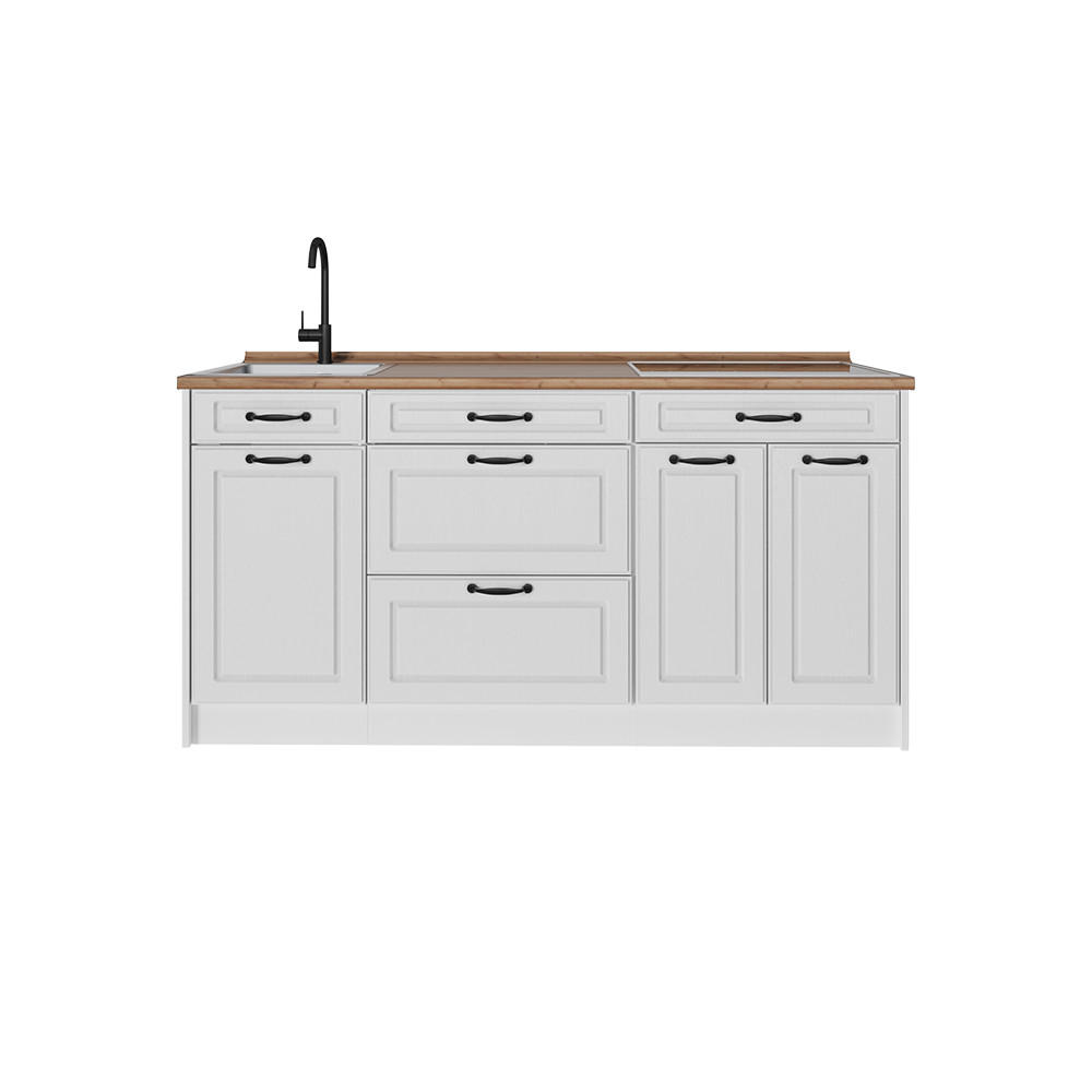 KÜCHENBLOCK R-Line, Weiß Landhaus/Weiß, 160 cm Arbeitsplatte Goldkraft Eiche - Weiß, Holzwerkstoff (160/81.6/60cm) - Vicco