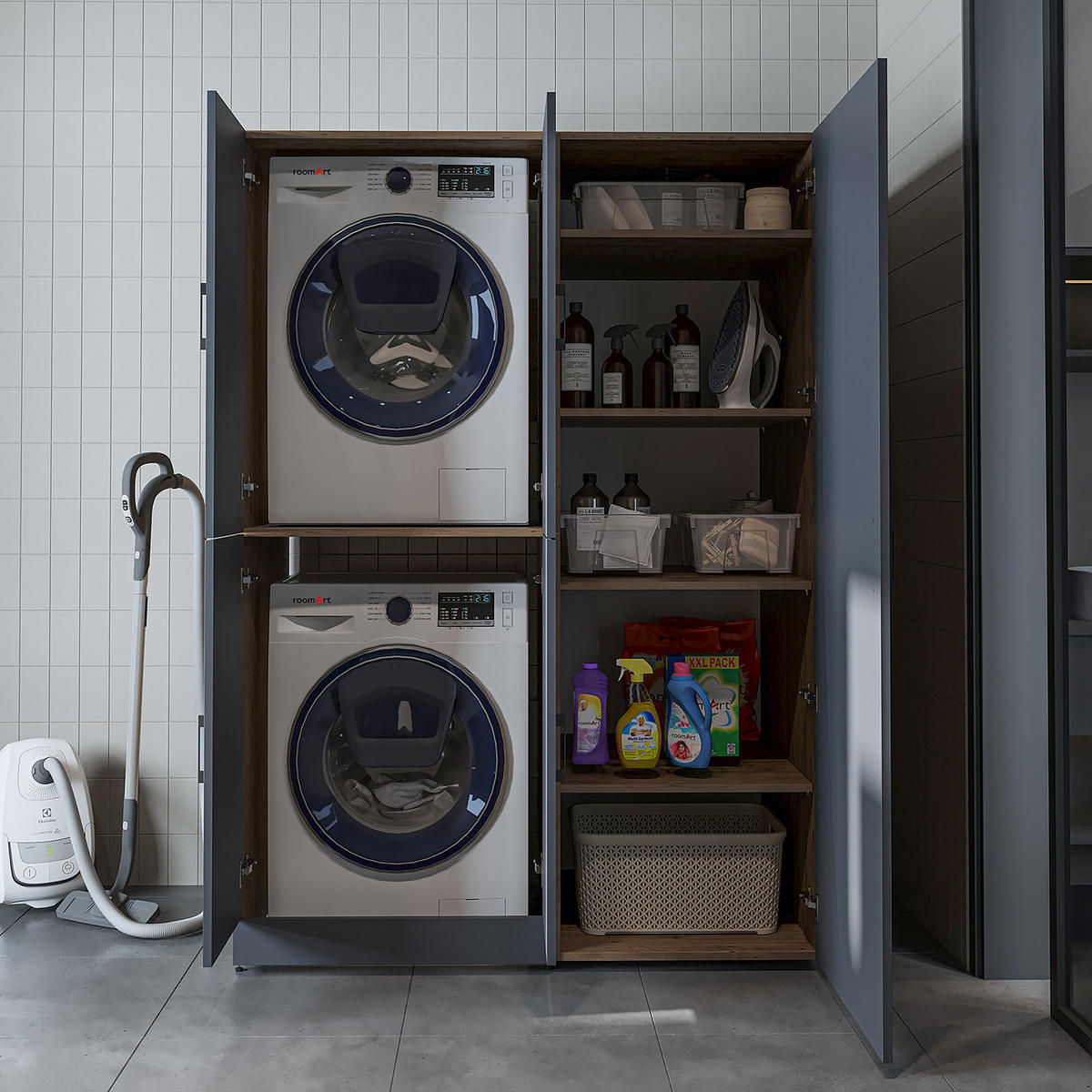 WASCHMASCHINENSCHRANK DORA-II 130cm Breit, 186cm Hoch - Anthrazit, Holzwerkstoff (130/186/73.8cm)