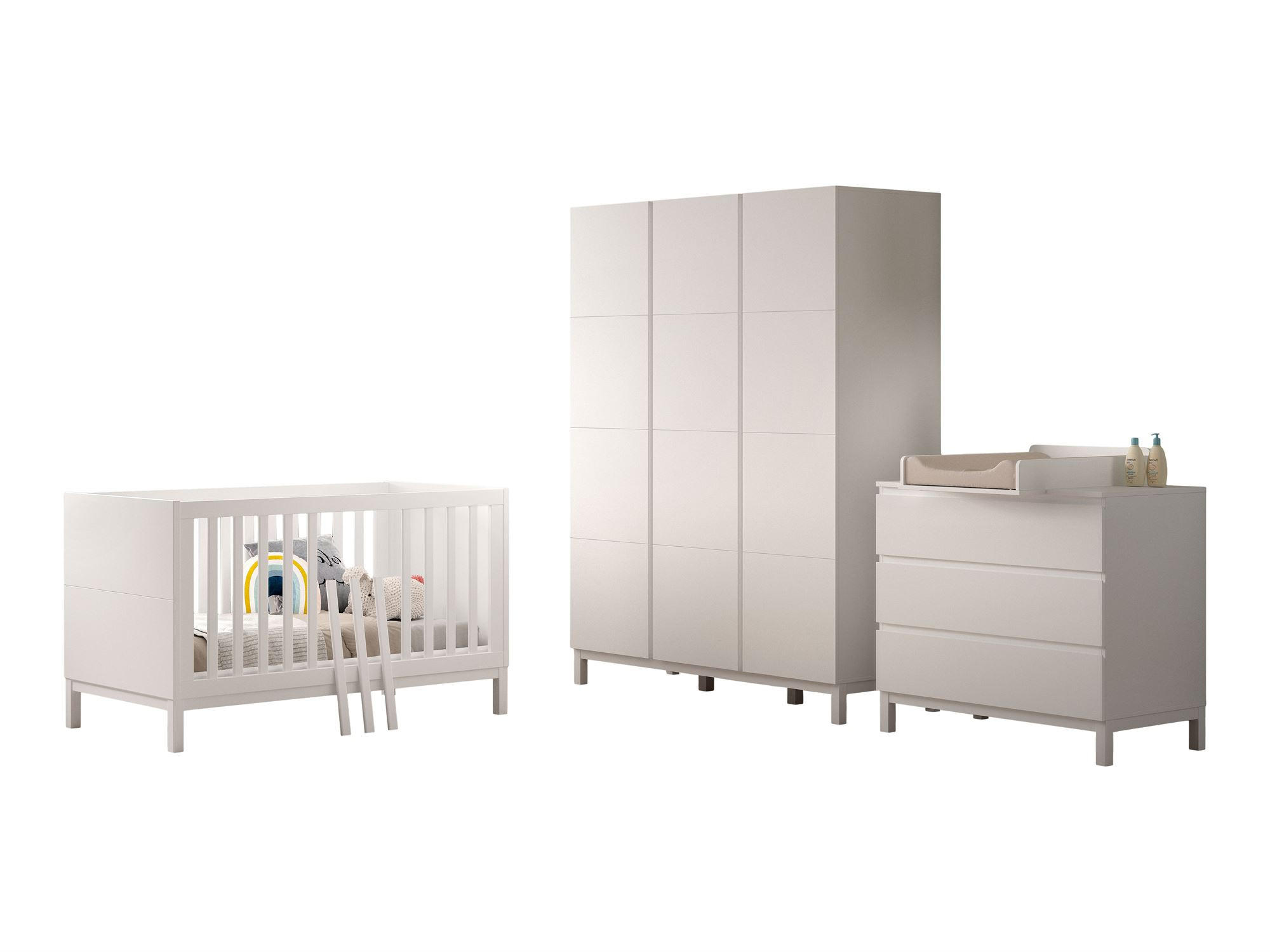 BABYZIMMER SET Keely Kiefer weiß Baby-/Juniorbett Kommode Schrank - Weiß, Holz (58/196/149cm) - 58aufmkessel