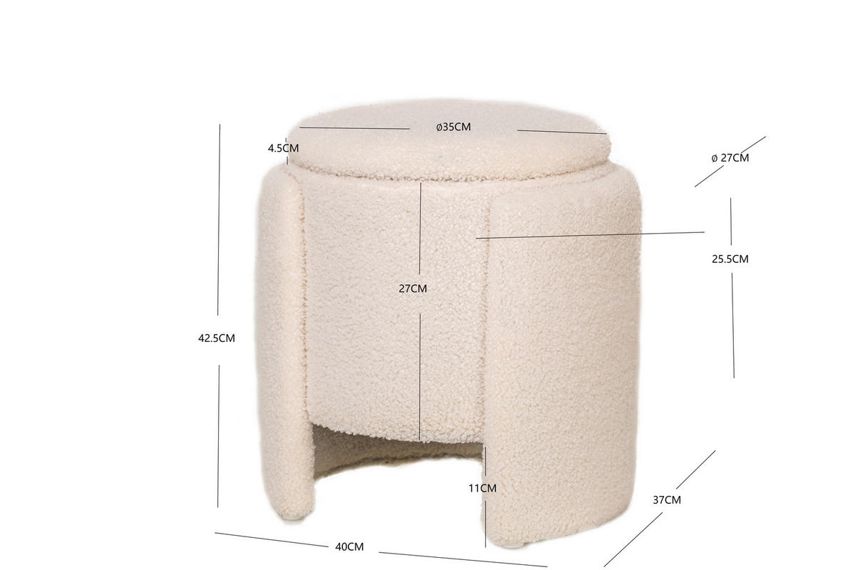 POUF Wolle Weiß - Weiß, Textil (40/42/40cm) - Nordlys