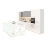 INSELKÜCHE-KÜCHENZEILE 420 cm Glanzia – KU-S15 – Weiß / Grau – Hochglanz - Weiß Hochglanz/Grau, Holzwerkstoff (420/212/60cm)