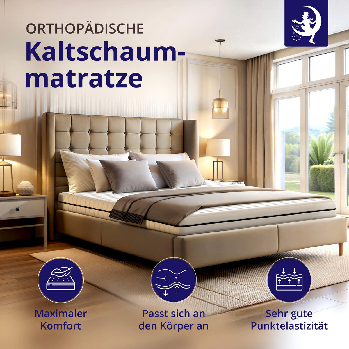 KALTSCHAUMMATRATZE 200x200 H2 H3 7-Zonen Wendematratze - Höhe ca. 18 cm - Bezug waschbar - Weiß, Textil (200/200cm) - Mister Sandman