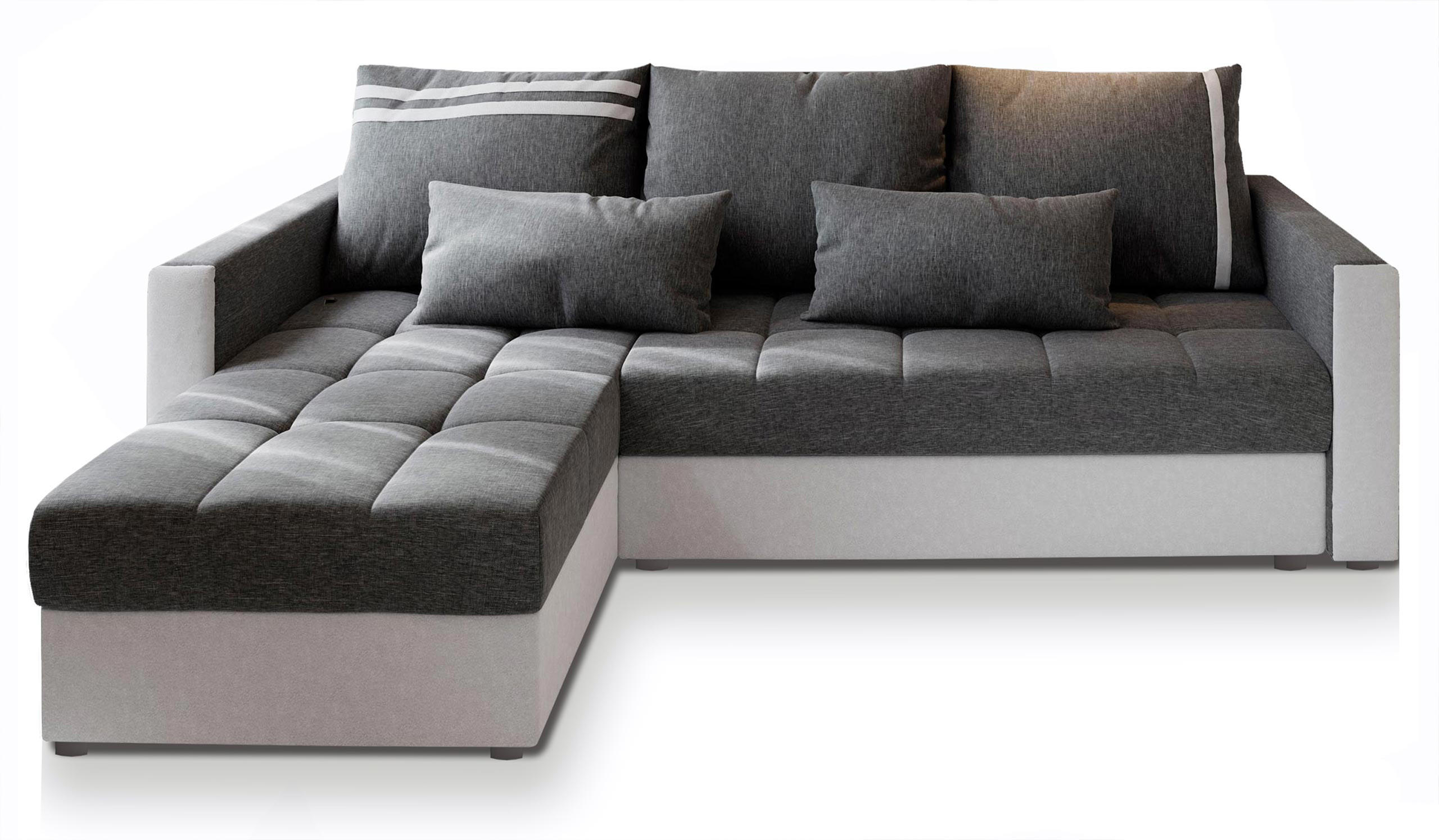 ECKSOFA KOS PIK Hellgrau Dünner Stoff mit Schlaffunktion - Hellgrau/Grau, Holz (220/140cm) - MASSENO
