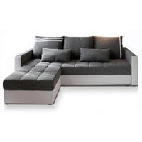 ECKSOFA KOS PIK Hellgrau Dünner Stoff mit Schlaffunktion - Hellgrau/Grau, Holz (220/140cm) - MASSENO