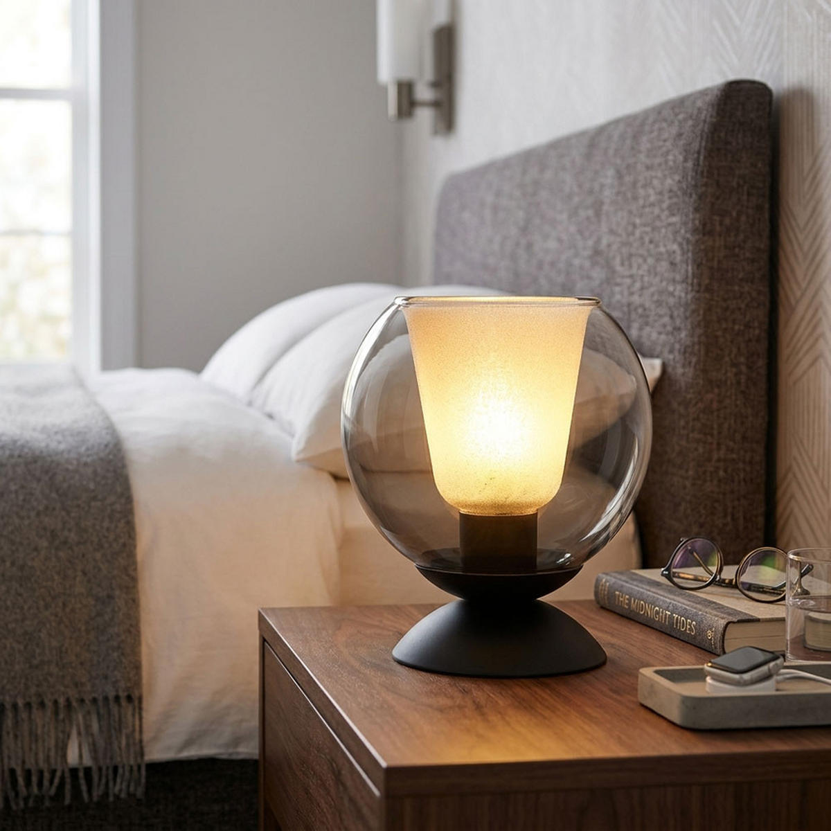 TISCHLEUCHTE Glas Kristall Grau Rauchoptik - Schwarz, Glas (18/18/19cm) - Globo Lighting