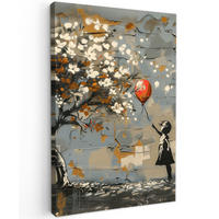 LEINWANDBILD Baum - Graffiti - Banksy-Stil - Ballon-Mädchen 80x120 cm - Blaugrau, Textil (80/120cm) - MuchoWow