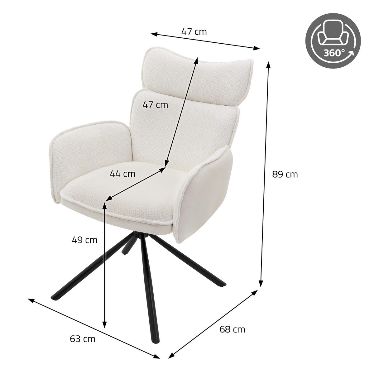 ESSZIMMERSTÜHLE 4er Set drehbar Beige mit Stoffbezug - Beige/Schwarz, Textil/Metall (63/89/68cm) - ML-DESIGN