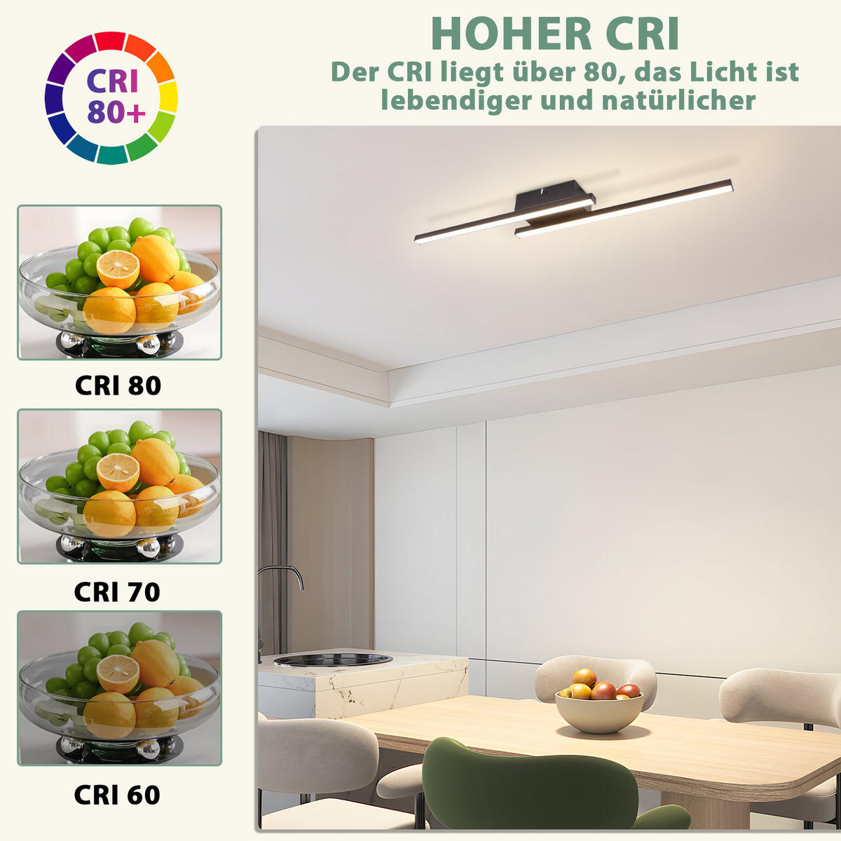 LED DECKENLEUCHTE Krythyn 61.5/7/5 cm - Schwarz, Kunststoff/Metall (61.5/7/5cm) - ZMH