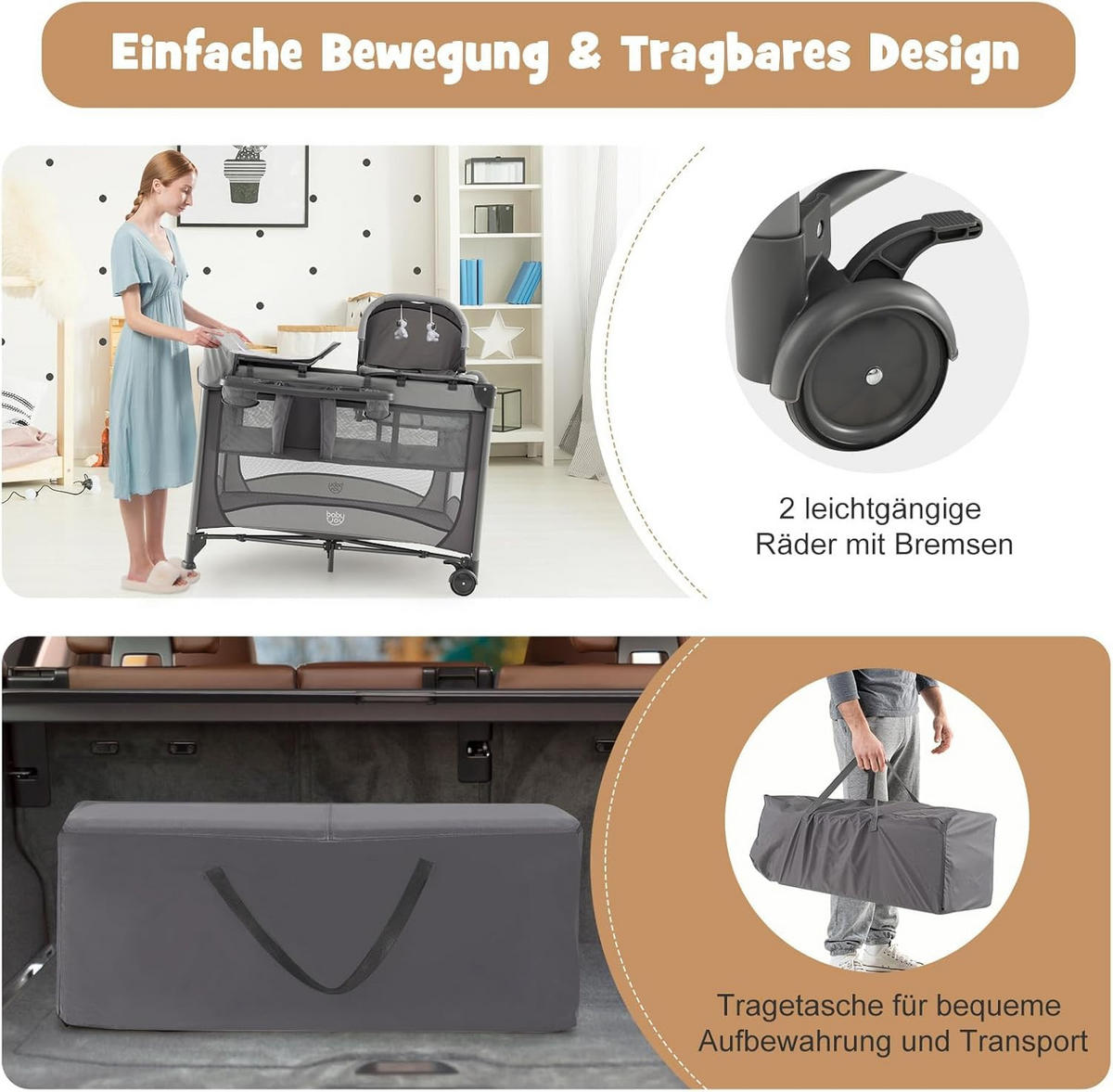 BABYBETT Grau - Grau, Metall - COSTWAY