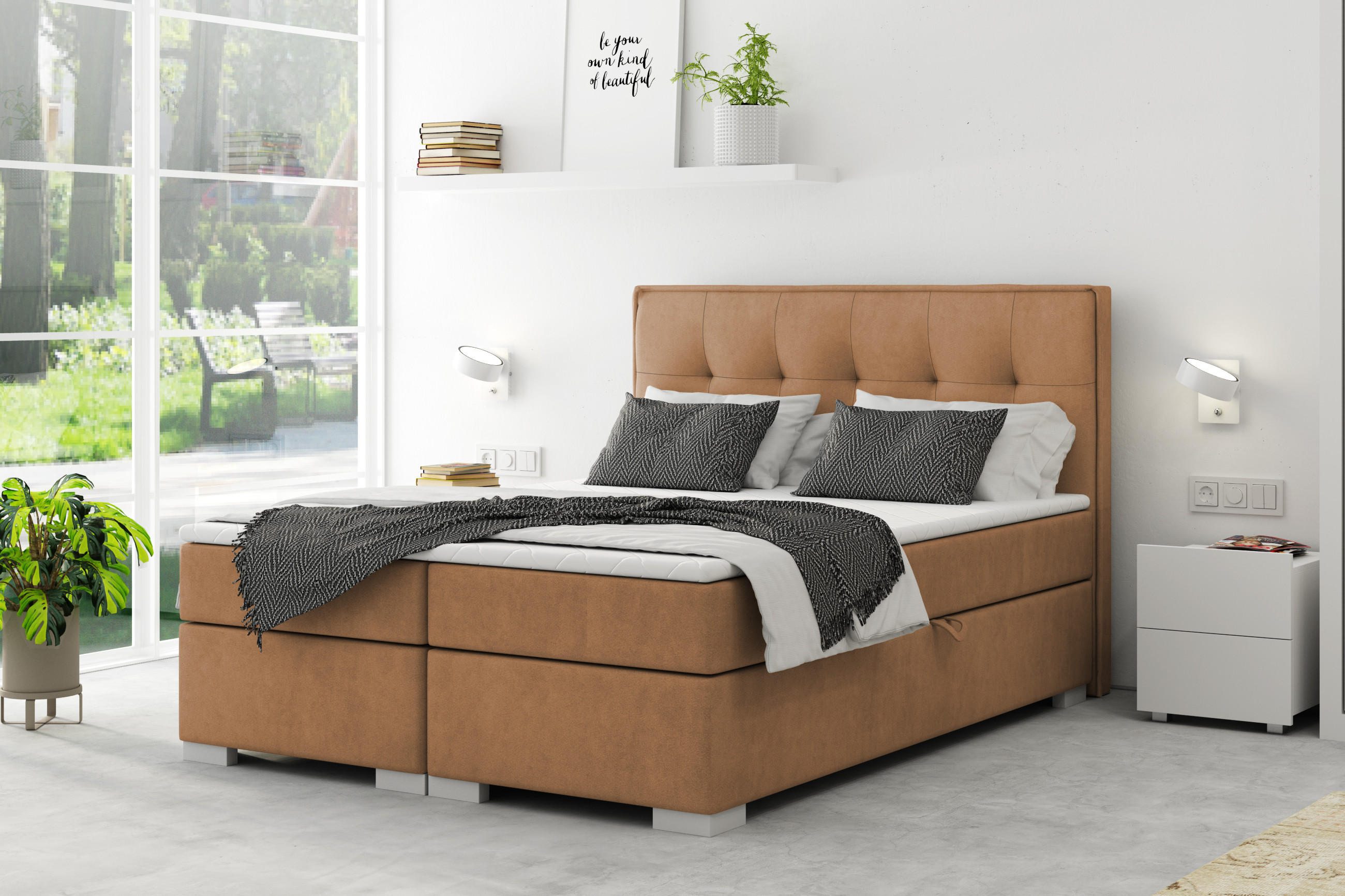 BOXBETT PALERMO 120 x 200 DunkelBeige - Cappuccino, Textil/Metall (120/200cm) - VLR BEDS