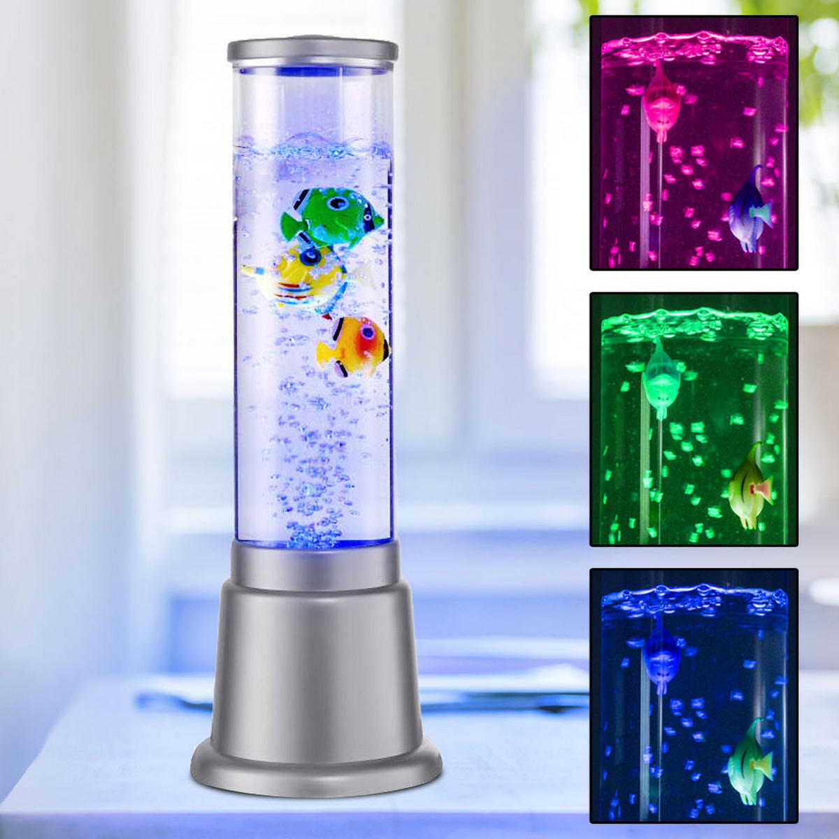 LED DEKOLEUCHTE Wassersäule mit Farbwechsel Blau - Silberfarben, Kunststoff (12.5/12.5/36cm) - Globo Lighting