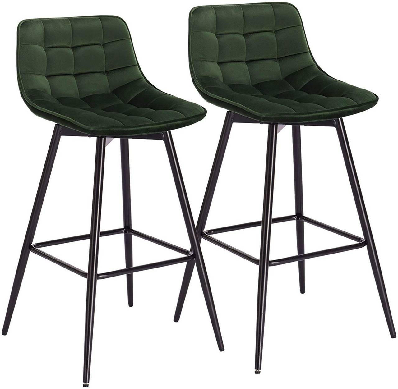 BARHOCKER 2er Set, Fußstütze, Samt, Dunkelgrün - Dunkelgrün/Schwarz, Textil/Metall (43/88/35.5cm) - Woltu