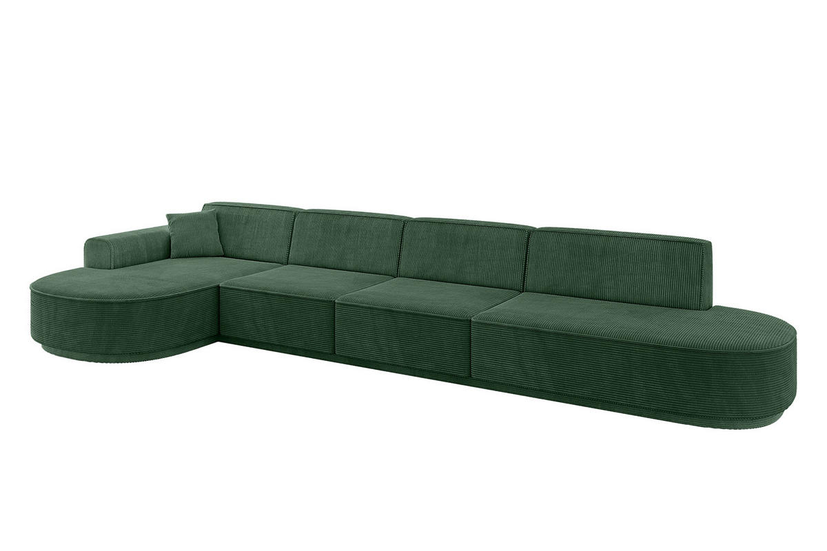 ECKSOFA Ottomane Links MARI-L3 - 402x163x73,5 cm Grün Cord - Schwarz/Grün, Holzwerkstoff/Kunststoff (165/406cm) - ALTDECOR