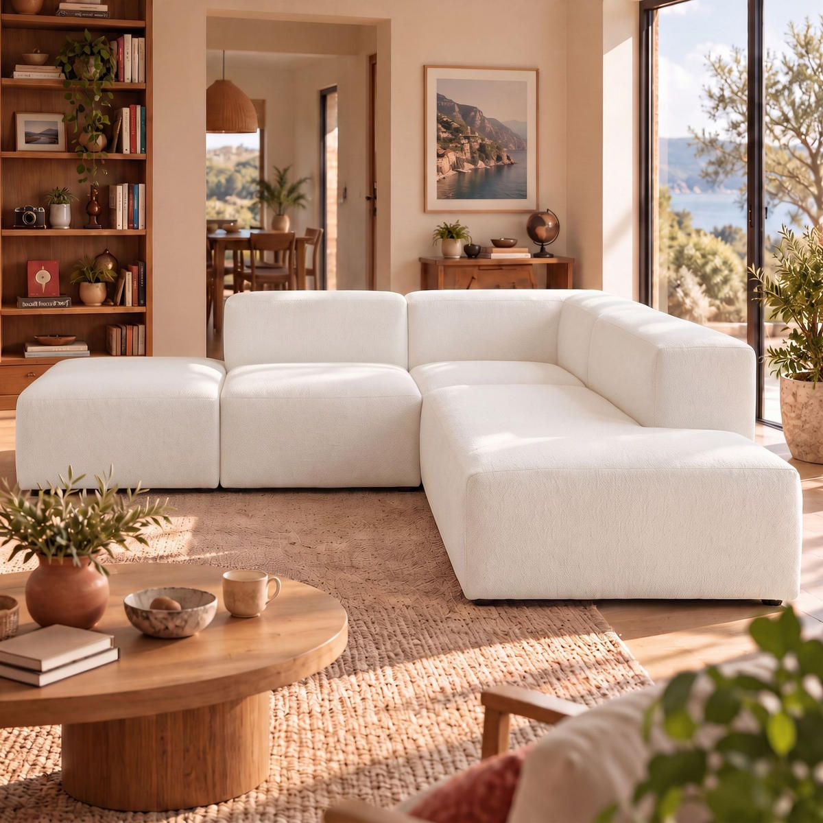 4-SITZER modulares Ecksofa HEAVEN SET 3 Rechts, Breite 270 cm Webstoff Weiß - Schwarz/Weiß, Holz/Kunststoff (270/245cm) - Muffo